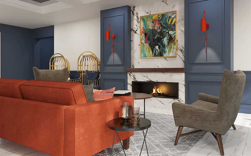 resident lounge with fireside seating